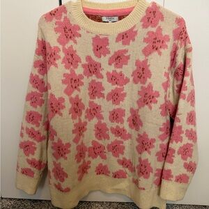 FRNCH Cream Sweater with Pink Floral Jacquard